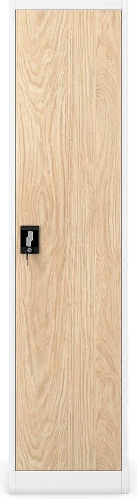 Fém irodai iratszekrény, fehér/sonoma tölgy, 450x1850x400 mm: ALEX Eco Design