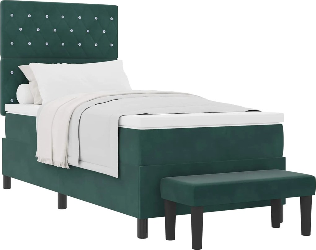 vidaXL Boxrugós ágy matracmal Sötétzöld 100 x 200 cm Bársony