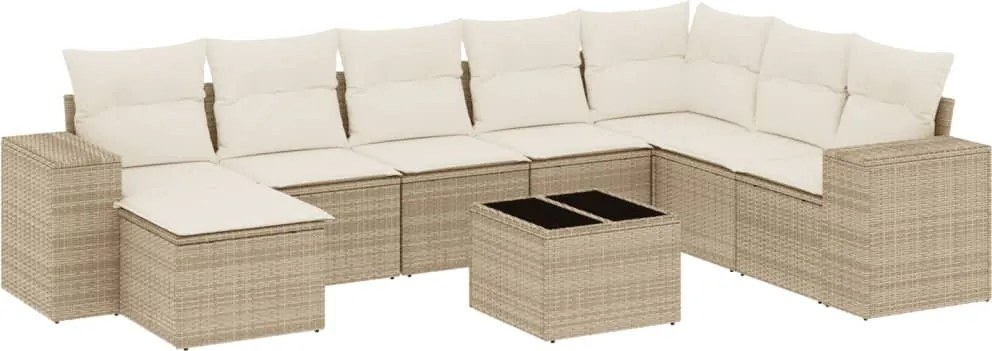 vidaXL 9 részes bézs polyrattan kerti ülőgarnitúra párnákkal