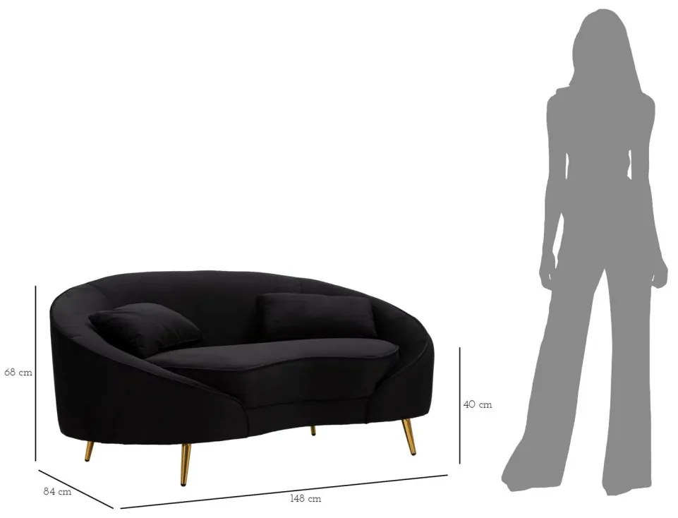 Kanapé 2 személyes oslo párnákkal fekete 148x84x68cm