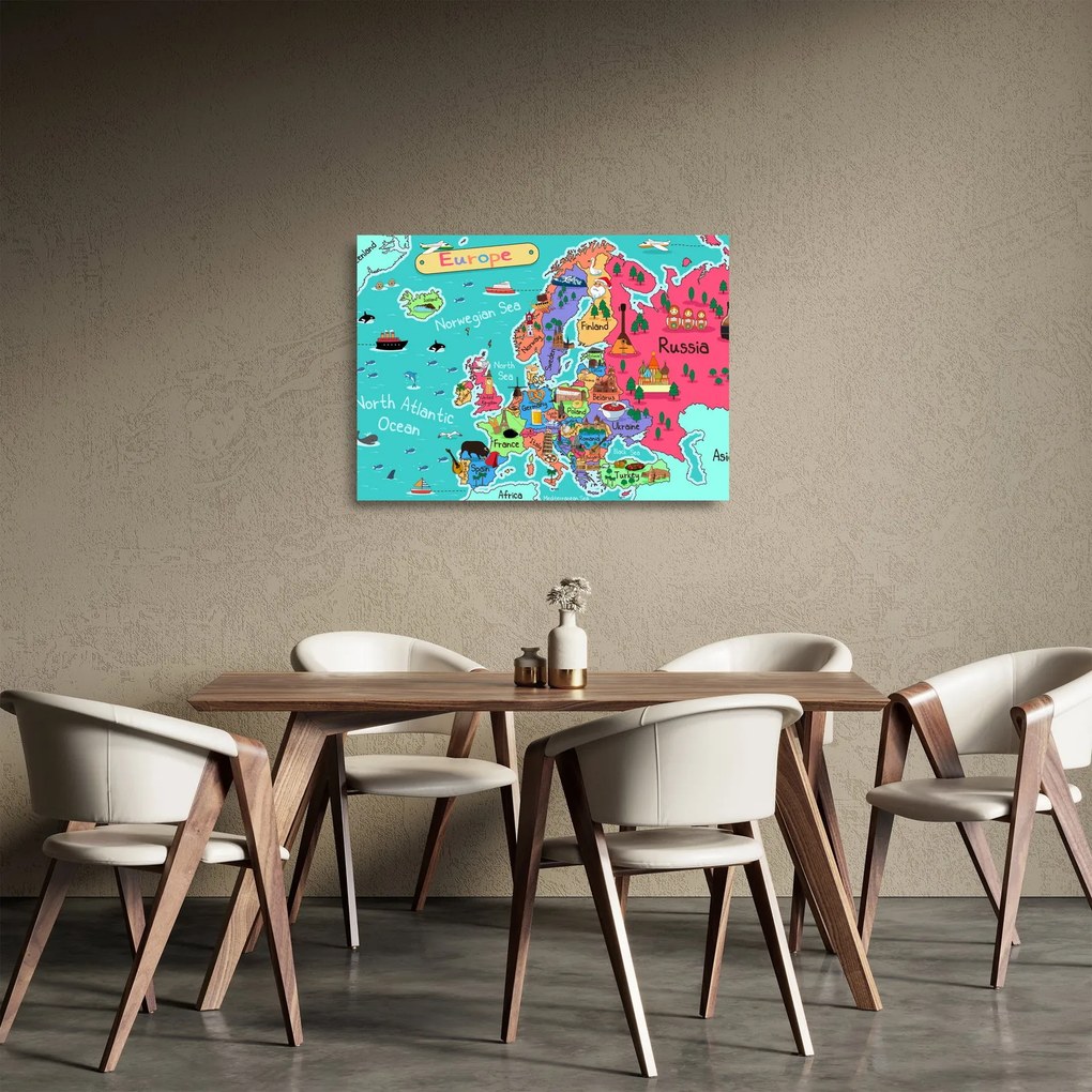 Kép - gyermek térkép Európa (üvegen) (70x50 cm)