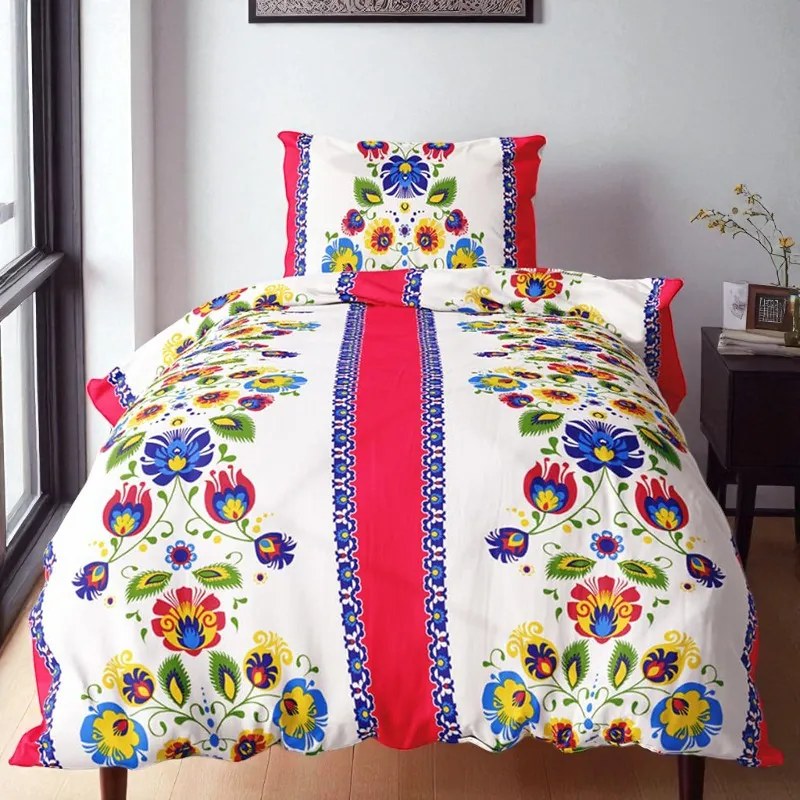 Pamut ágynemű JANE FOLK RED 4 részes 140x200 cm