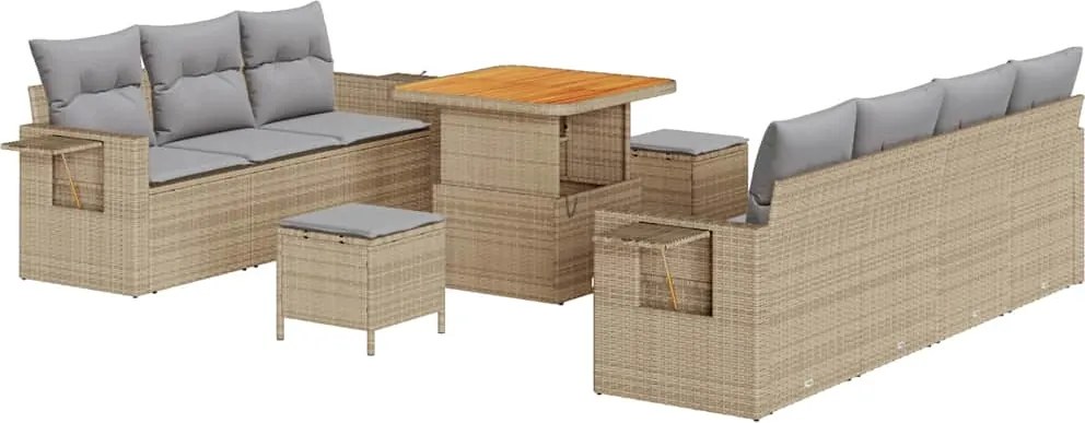 vidaXL Kerti Kanapé Szett 10 pcs Bézs polirattan