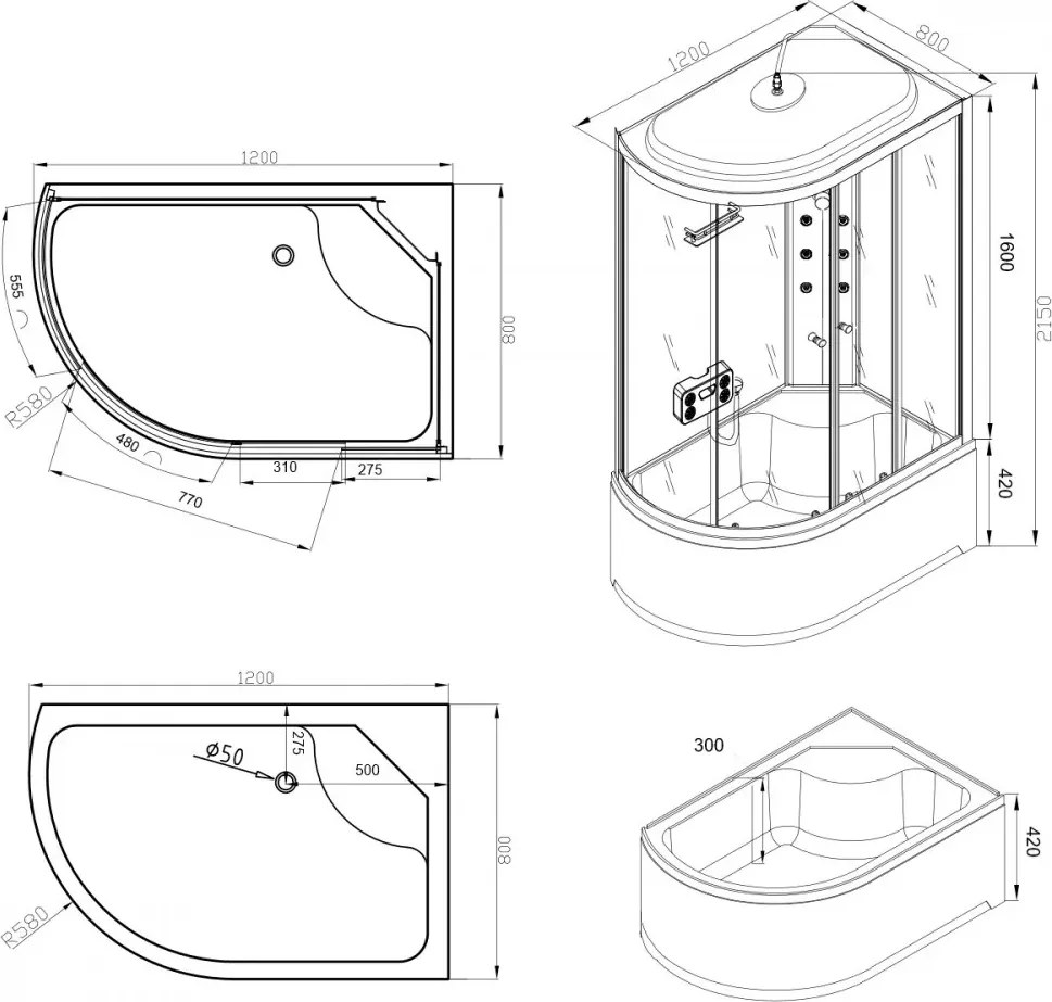 Lia hidromasszázs zuhanykabin jobbos beépítési oldallal