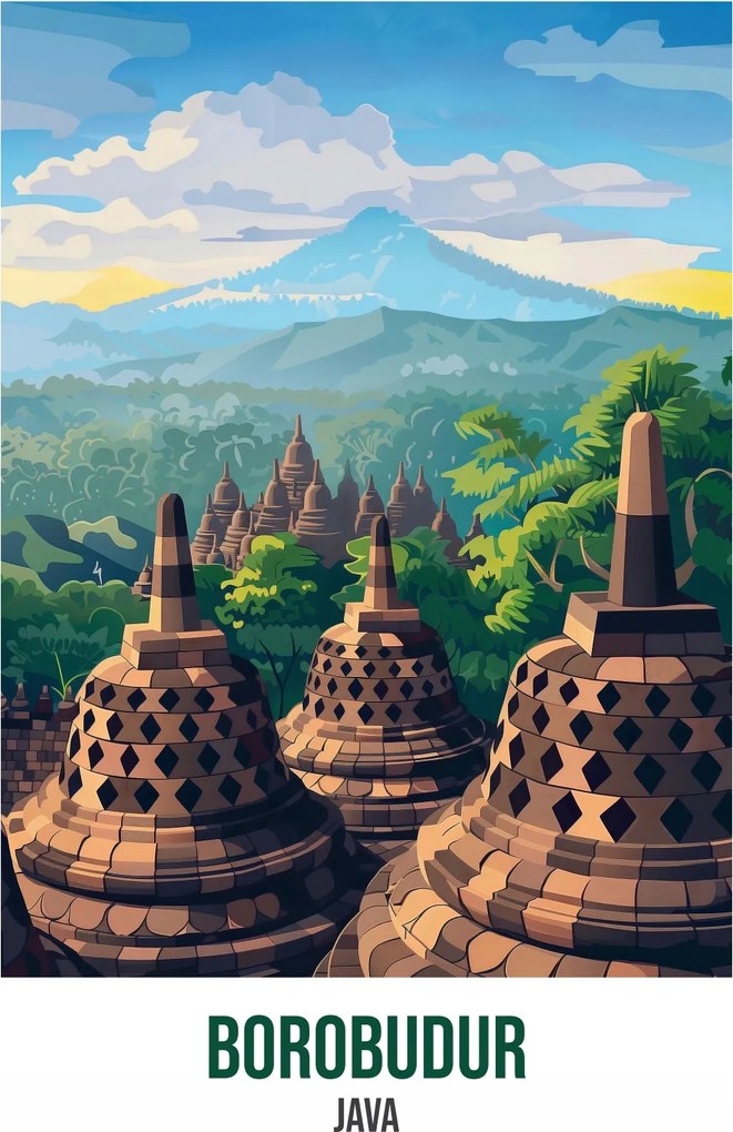 Poszter 67,5x100cm Borobudur, Java