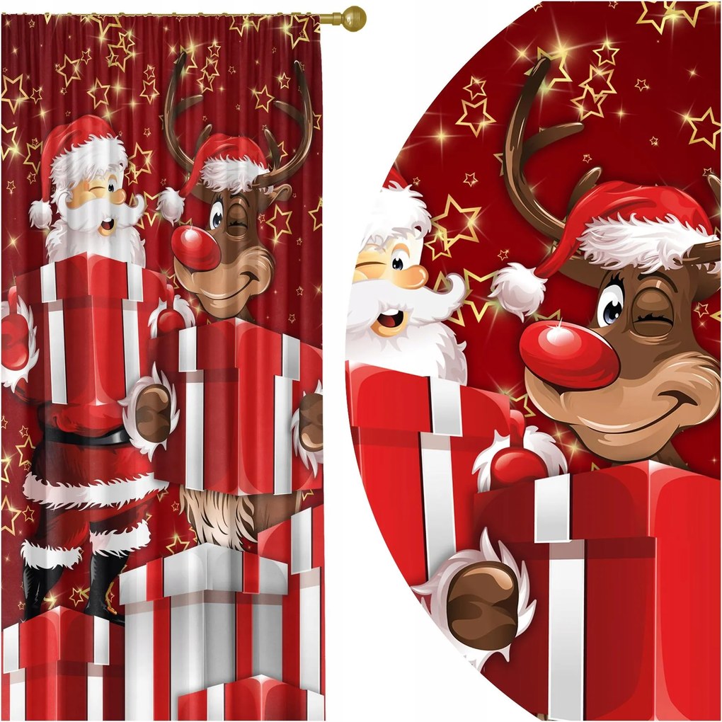 Függöny Békáknak Karácsonyi Szalag 140X250 CM Mikulás Rénszarvas 296