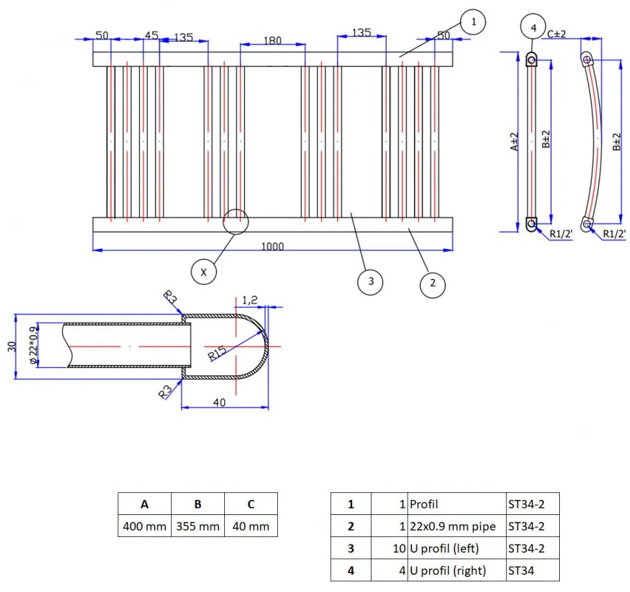 Törölközőszárító radiátor 40 x 100 cm - Nero Italia (szürke)