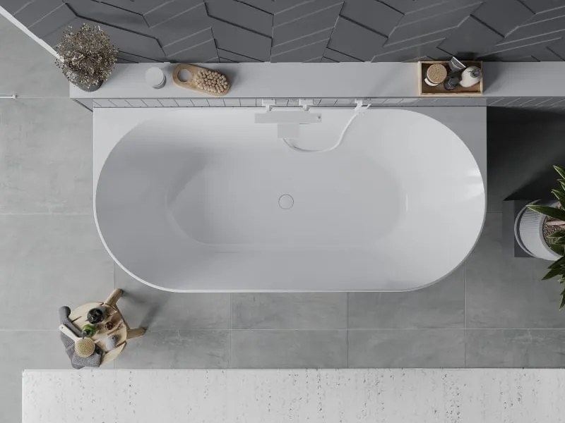 Mexen Oval Slim szabadon álló fali kád 170 x 80 cm, fehér, fehér túlfolyó - 52661708000-20