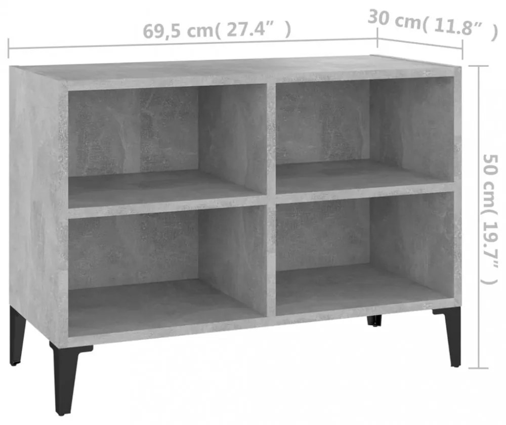 betonszürke TV-szekrény fémlábakkal 69,5 x 30 x 50 cm