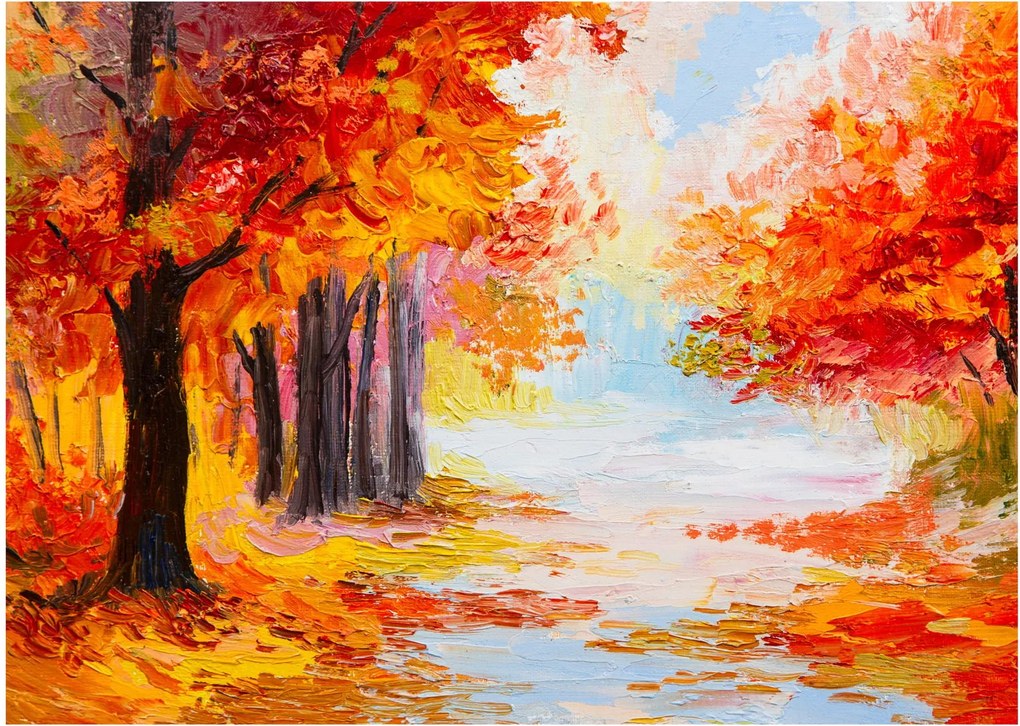Kép - olajfestmény, színes ősz (üvegen) (70x50 cm)