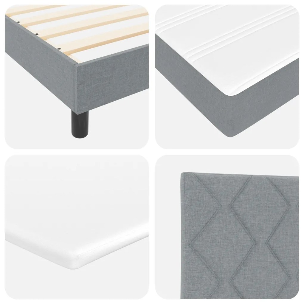 Boxspring Ágy Matrac nélkül Világosszürke 200x200 cm Szövet