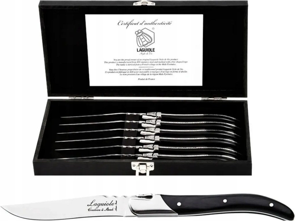 Laguiole Luxury Line steak kés Ebony fa. Elegáns doboz