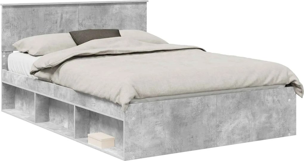 vidaXL Ágykeret fejtámlával Beton Szürke 135 x 190 cm Tömör fenyőfa