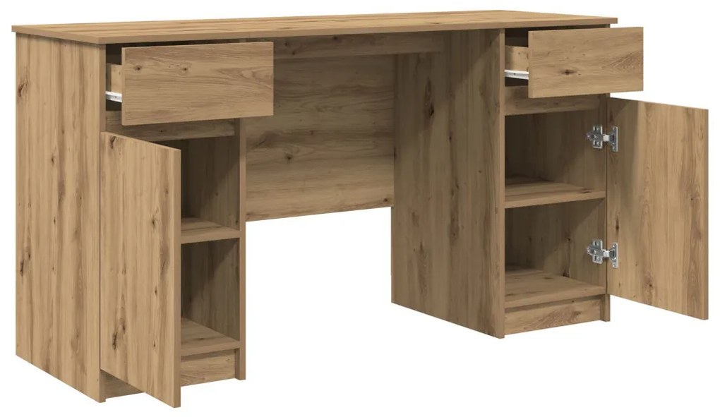 vidaXL Asztal fiókkal ajtóval kézműves tölgy 140 x 49 x 76 cm Faanyag