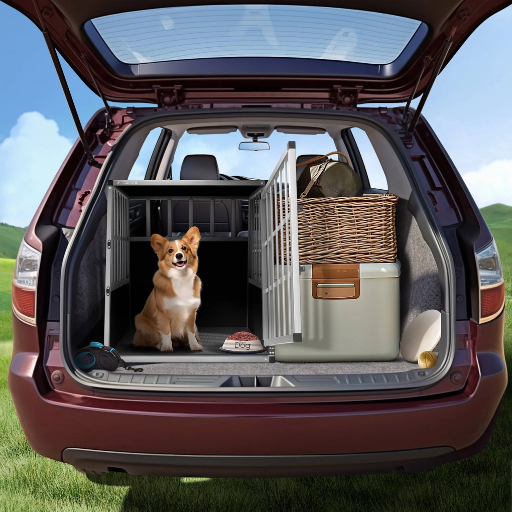 BRUNO kutyaszállító box, 66x90x72cm, ezüst/fekete Jurhan