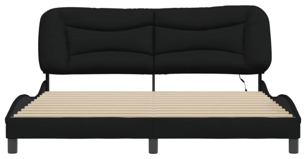 fekete szövet ágykeret LED-es matrac nélkül 180 x 200 cm