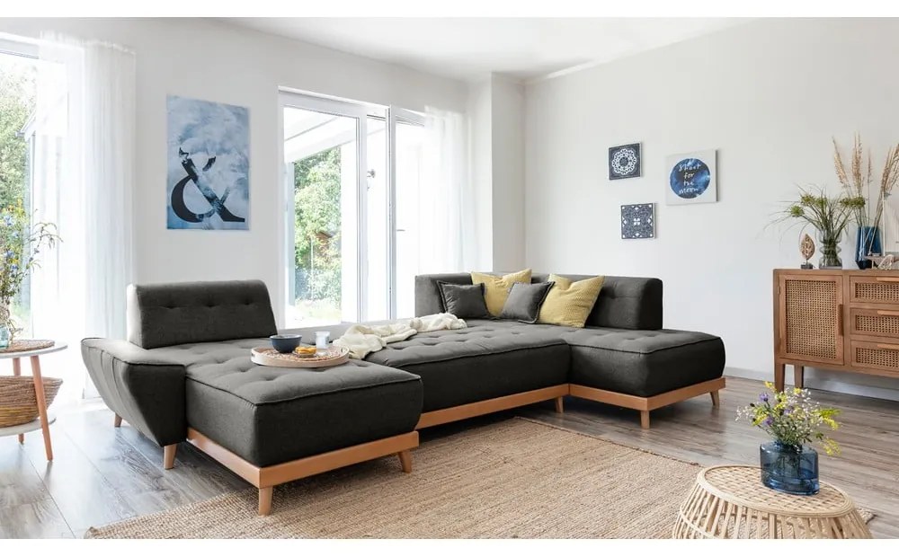 Dazzling Daisy sötétszürke kinyitható U alakú kanapé, jobb oldalas - Miuform