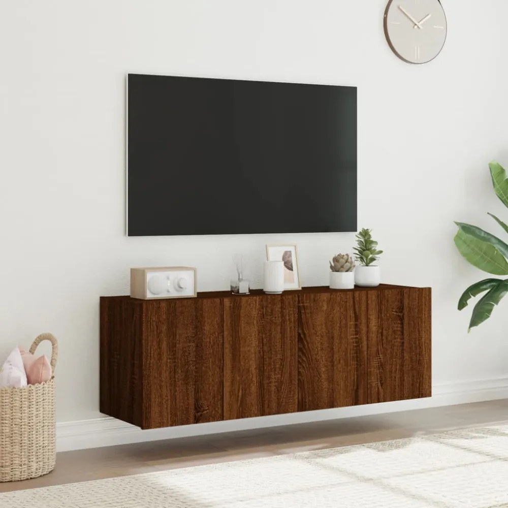 2 db barna tölgyszínű fali TV-szekrény LED-del 60x35x41 cm