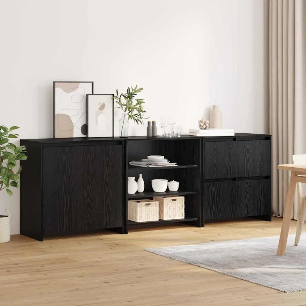 Széf 3 pcs Musta tammi 70 x 41 x 75 cm Faanyag