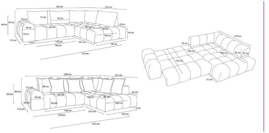 Zöld zsenília kinyitható-tárolóhelyes sarokkanapé (jobb oldali-L alakú) Everest – Bobochic Paris