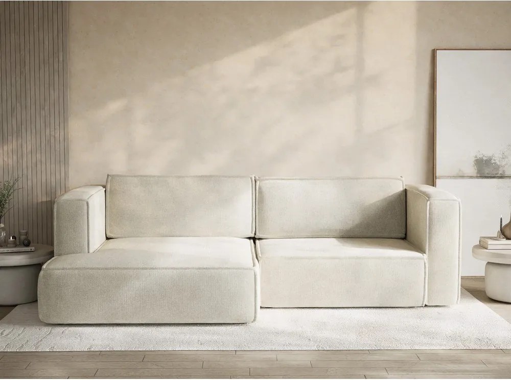 Krémszínű zsenília kinyitható-tárolóhelyes sarokkanapé (bal oldali-heverő résszel) Velto – Maison de Rêve
