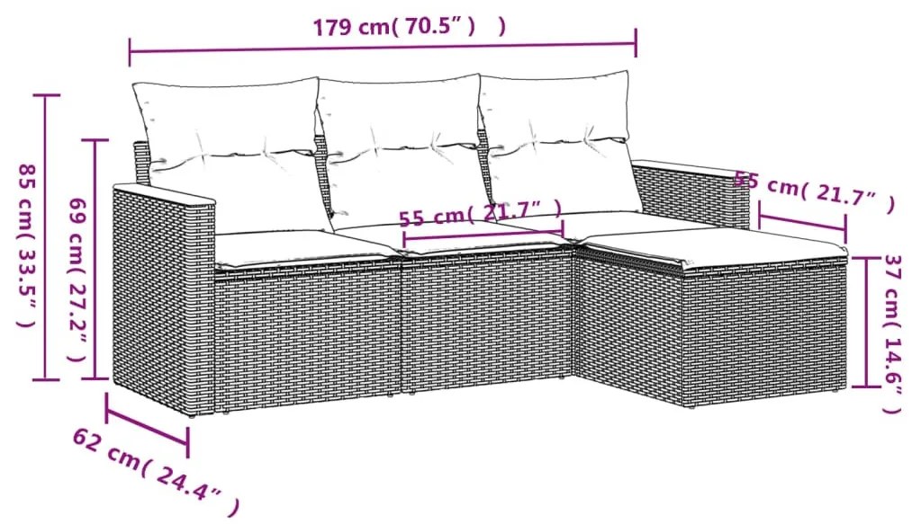 4 részes fekete polyrattan kerti ülőgarnitúra párnákkal