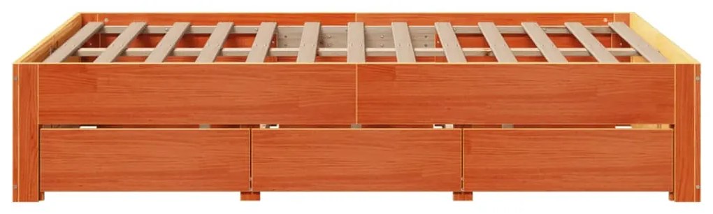 barna tömör fenyőfa fiókos ágykeret matrac nélkül 120 x 200 cm