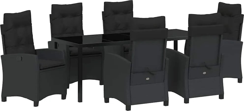 vidaXL Kert étkező szett párnával 7 pcs Fekete polirattan