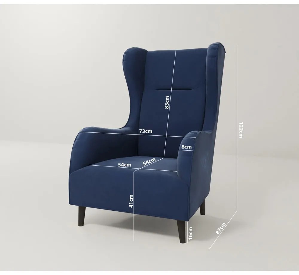Sötétkék bársony füles fotel Carole – Ropez