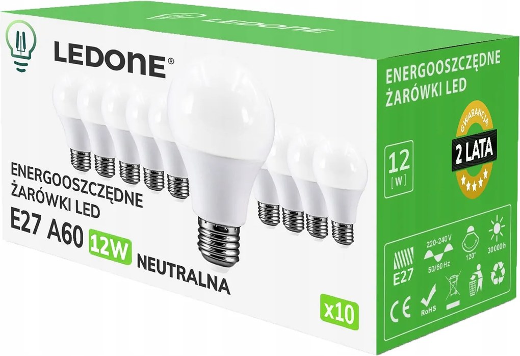 10x Led izzó E27 A60 12W fehér szín Semleges Prémium Led szett