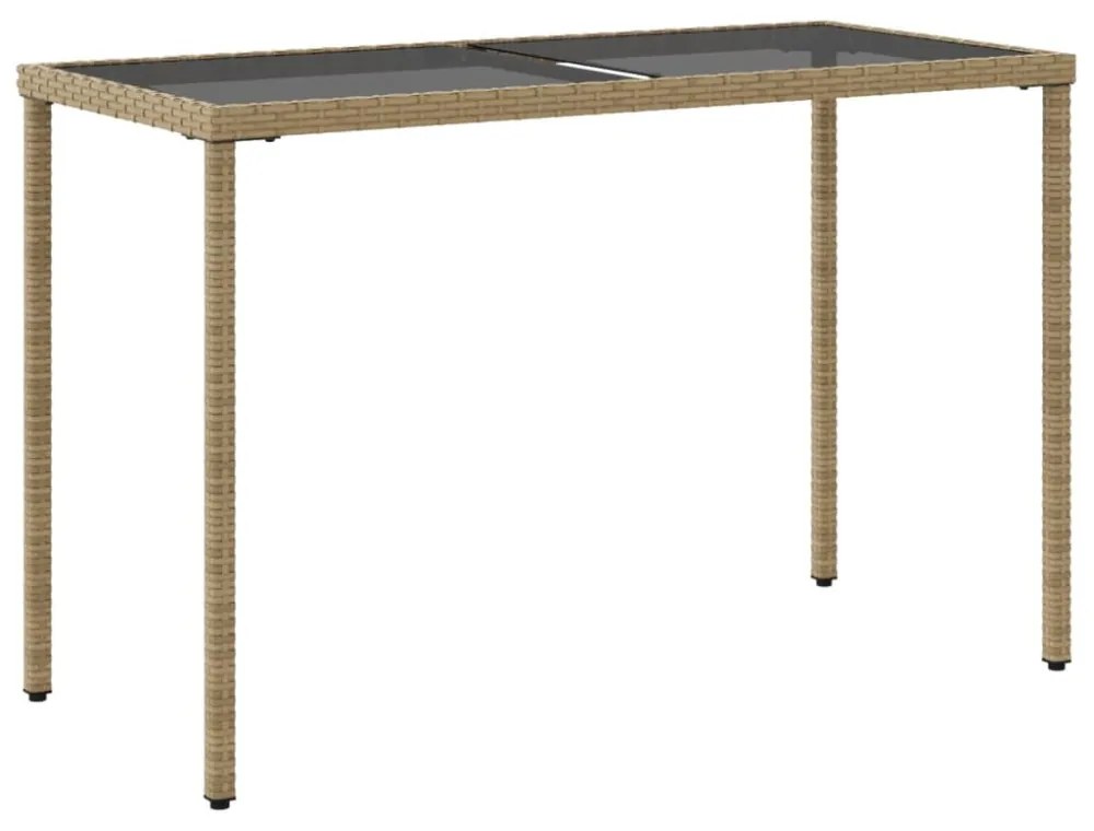 bézs polyrattan üveglapos kerti asztal 115x54x74 cm