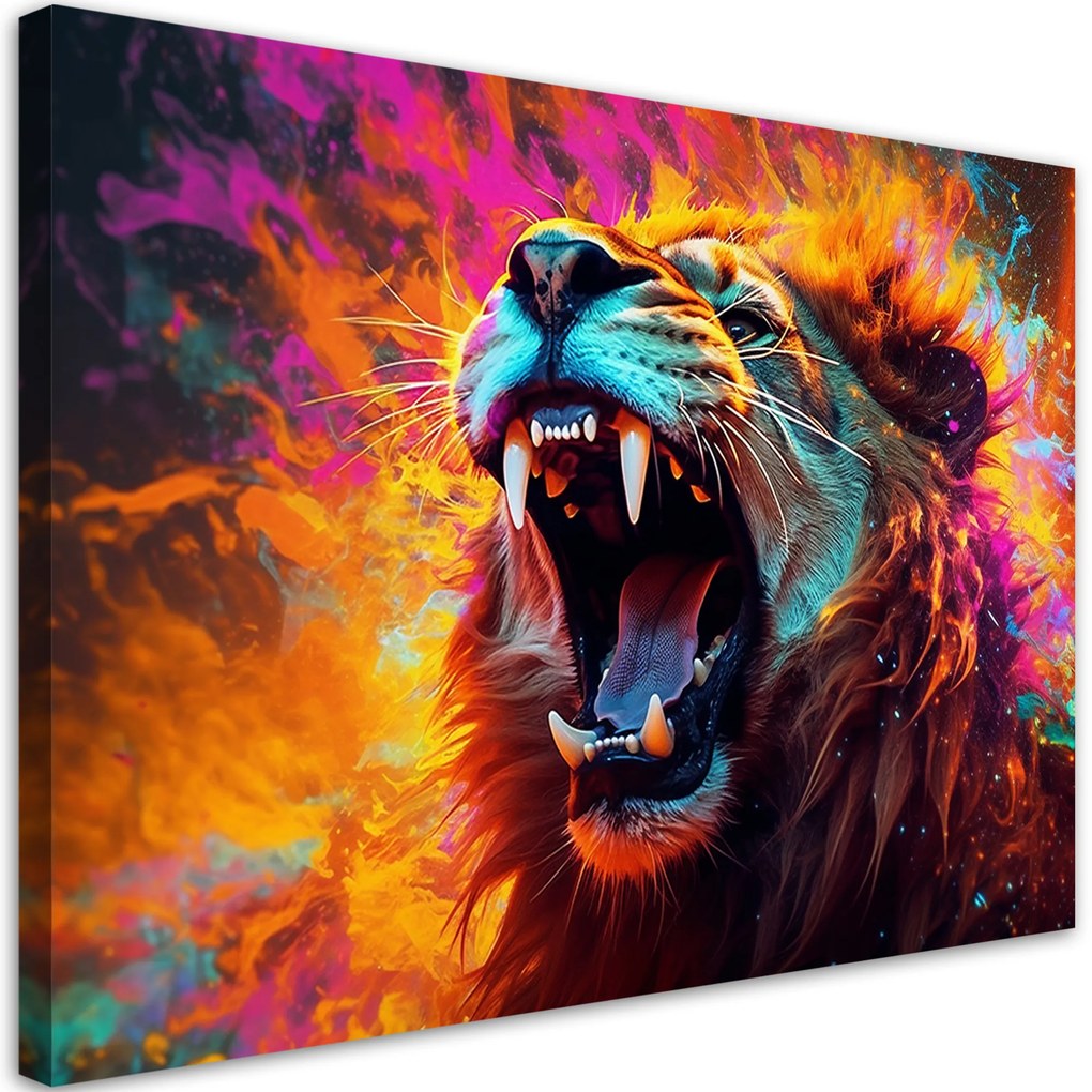 Gario Vászonkép Színes dühöngő oroszlán Méret: 100 x 70 cm