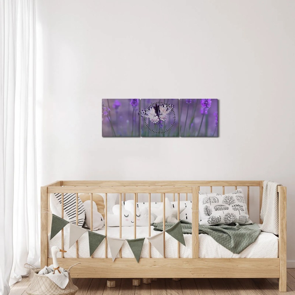 Kép - Pillangó a levendulán (órával) (90x30 cm)