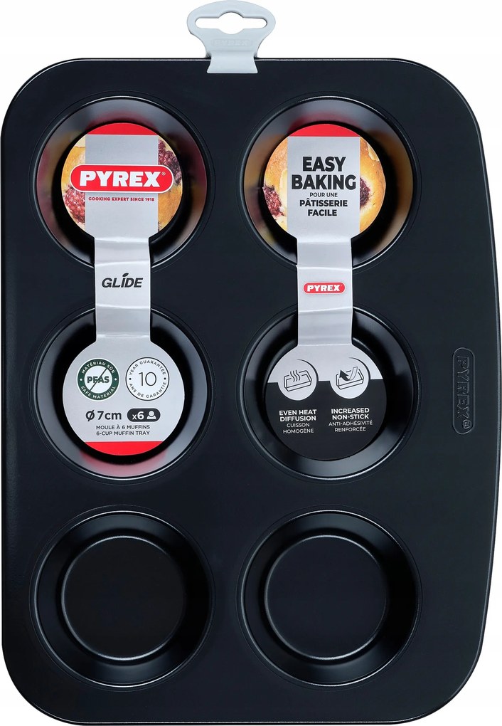 Muffin/sütemény forma 6 darabos Pyrex téglalap alakú Glide Ø 7 cm (27x20 cm külső méret)