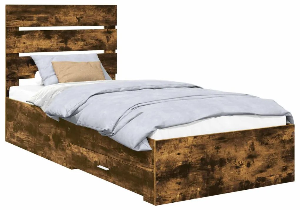 vidaXL Ágykeret fiókkal fejtámlával Füstölt tölgy 90 x 190 cm Faanyag