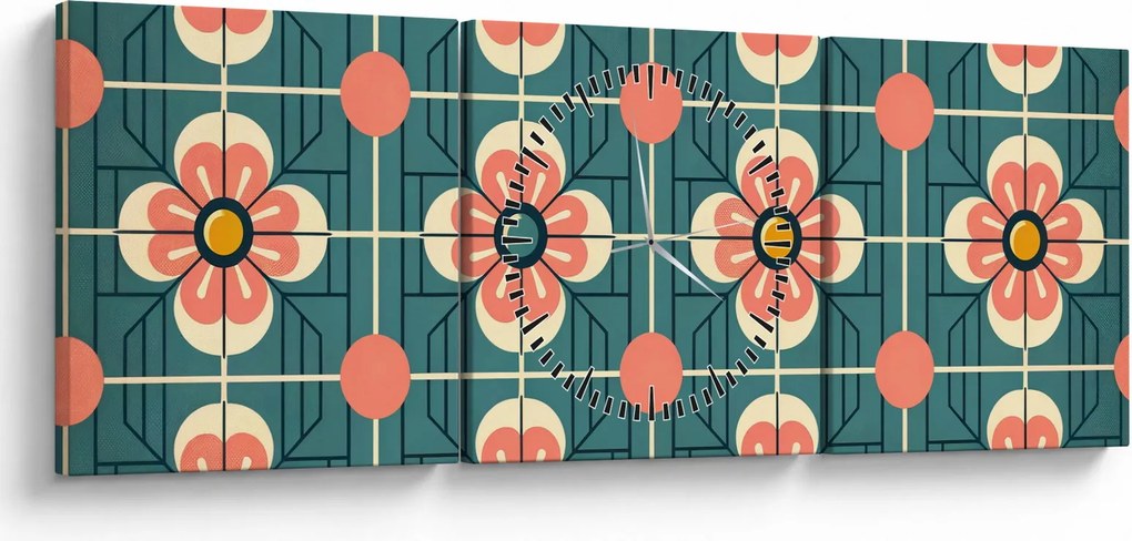 Kép - Retro virágminta (órával) (90x30 cm)