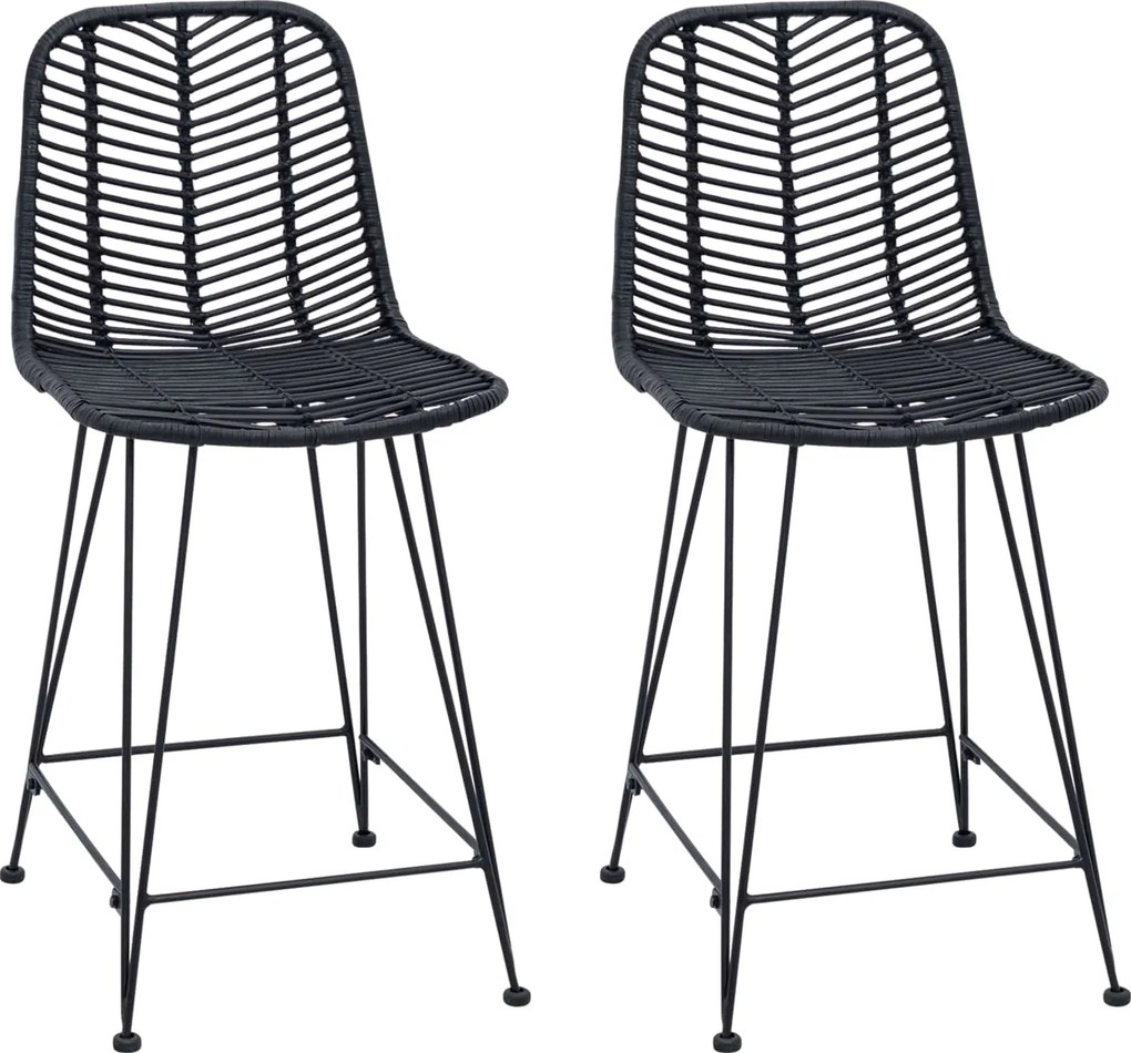 vidaXL Bárszék 2 pcs Fekete 44,5 x 54,5 x 97,5 cm Rattan és Vas