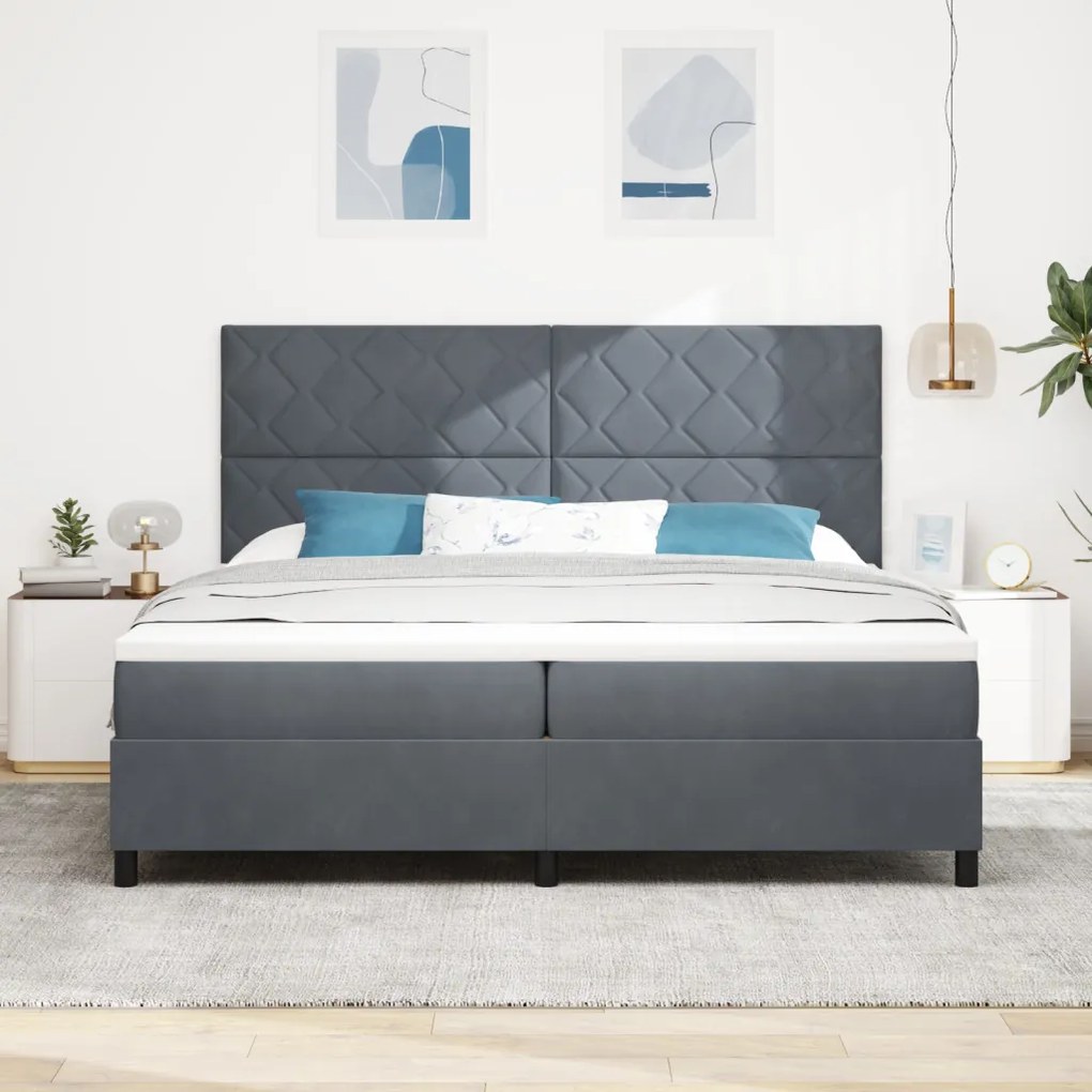 Boxspring Ágy Matrac Kivilágítással Szürke 200x200 cm Bársony