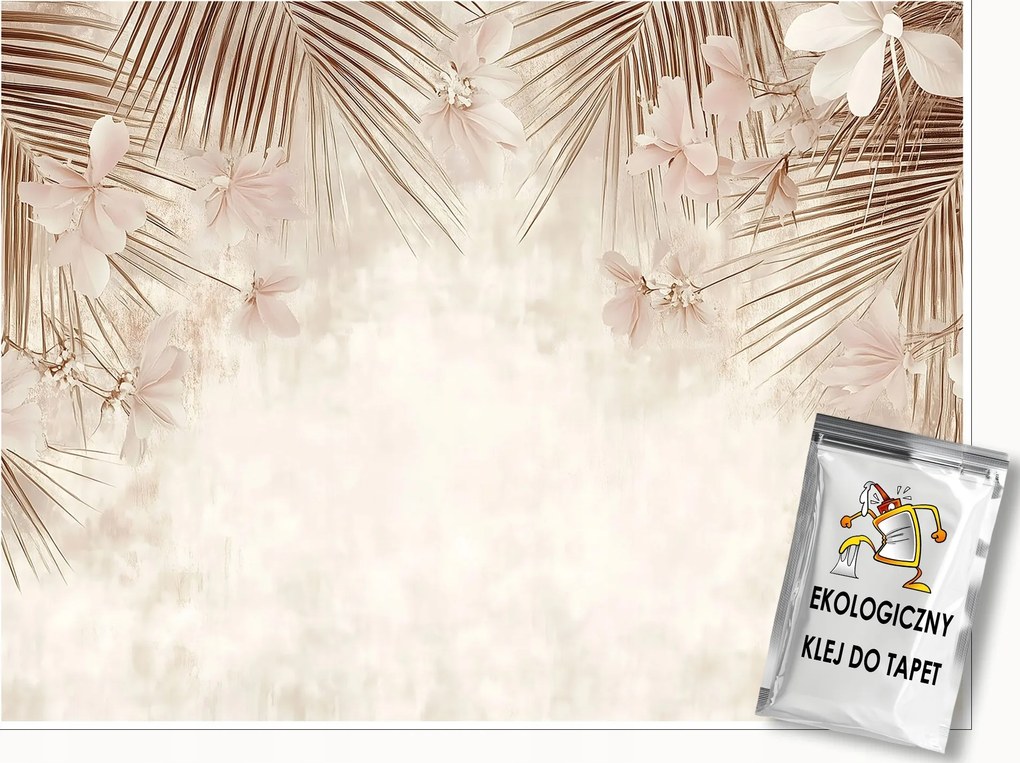 Fotótapéta Pálmalevelek Beton Bézs Boho Hálószoba Nappali Tapéta 350x250