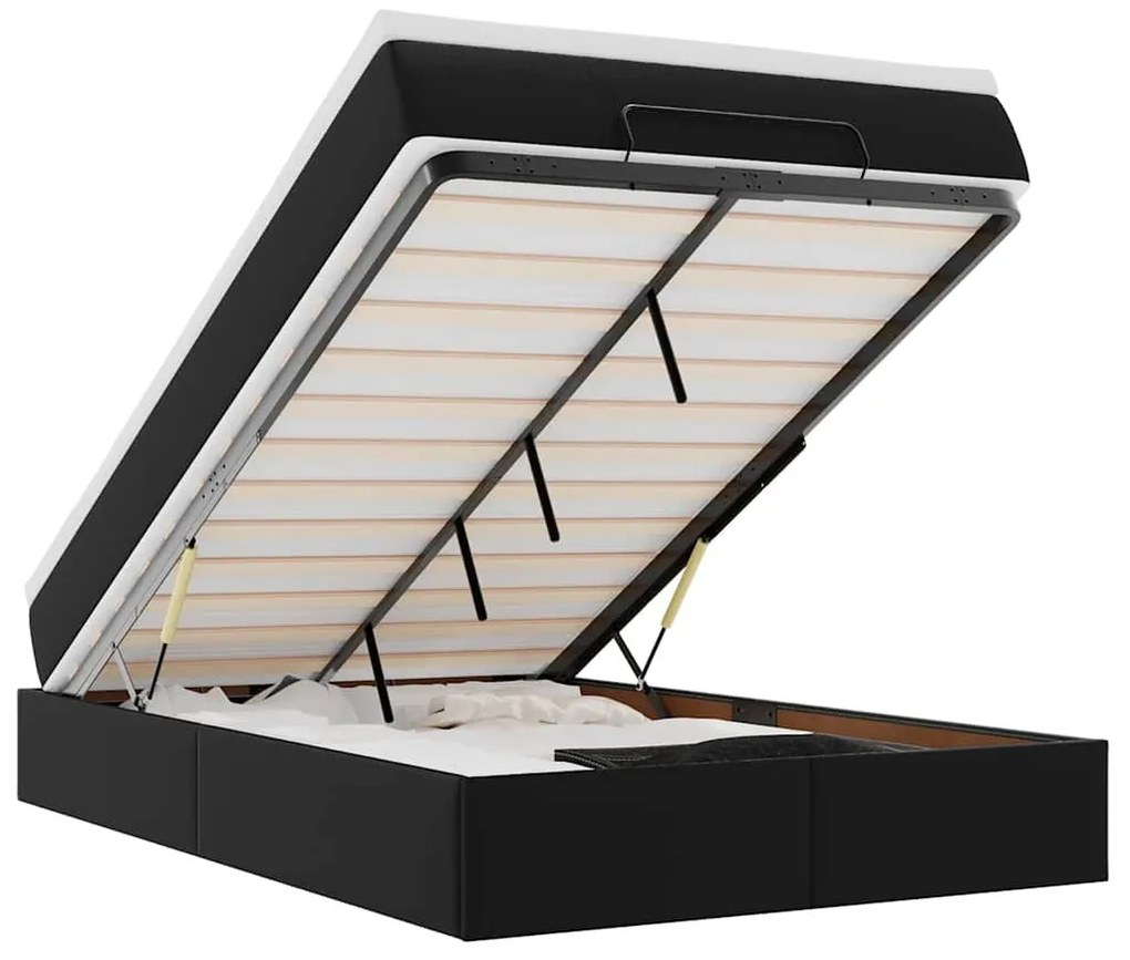 Ottomán ágykeret matraccal Fekete 120x200cm műbőrrel