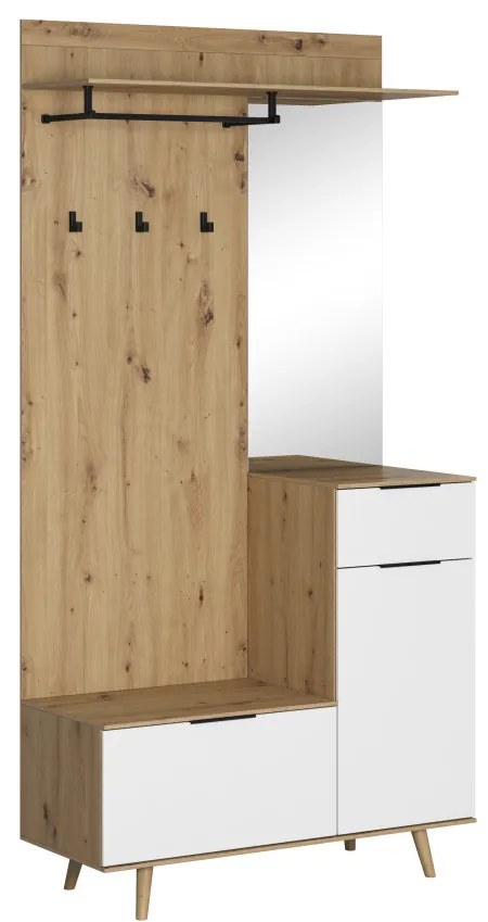 NORDIC A Előszobafal Artisan Tölgy / Fehér Színben