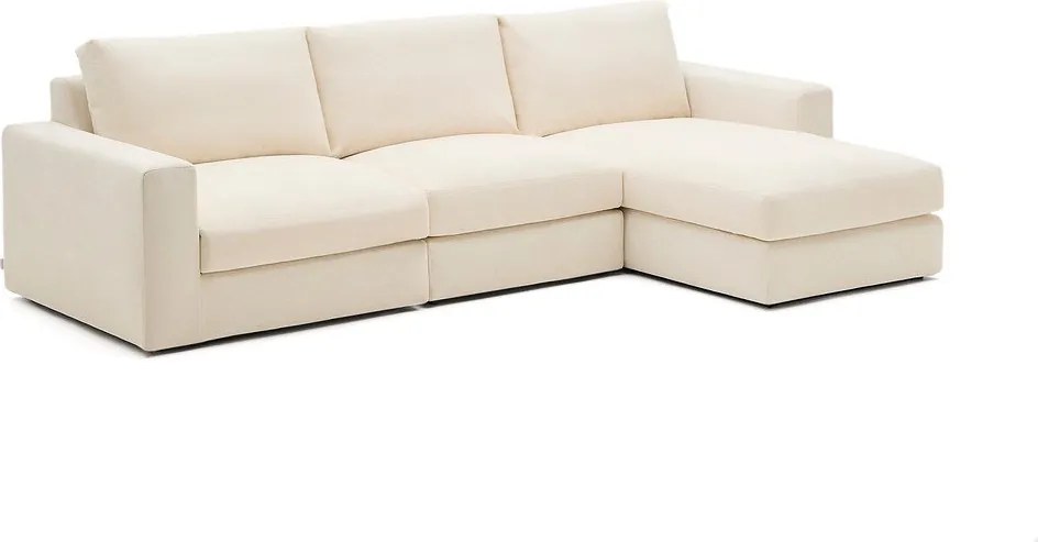 Bézs zsenília sarokkanapé (jobb oldali-heverő résszel) Alea – Kave Home
