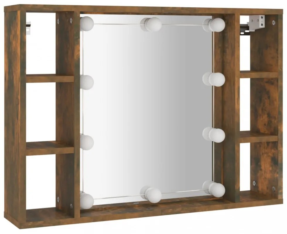 füstös tölgy színű tükrös szekrény LED-ekkel 76 x 15 x 55 cm