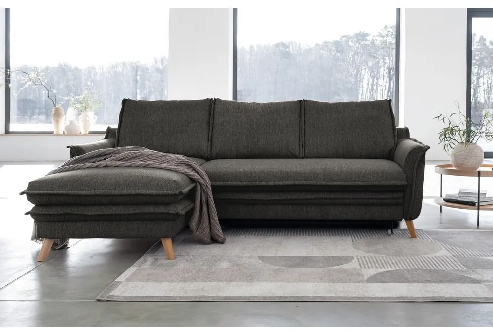 Sötétszürke kinyitható sarokkanapé (bal oldali) Charming Charlie – Miuform