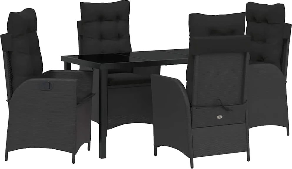 vidaXL Kert étkező szett párnával 5 pcs Fekete polirattan