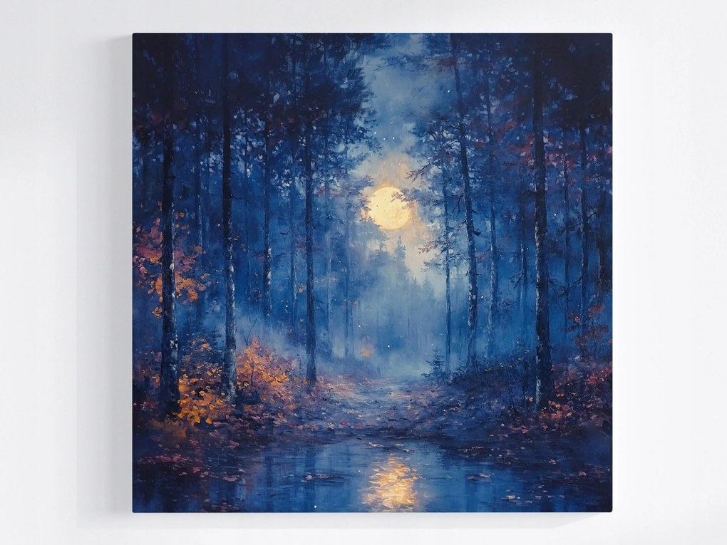 Poszter Tájkép Fák Erdő Éjszaka Út Telihold 40x40