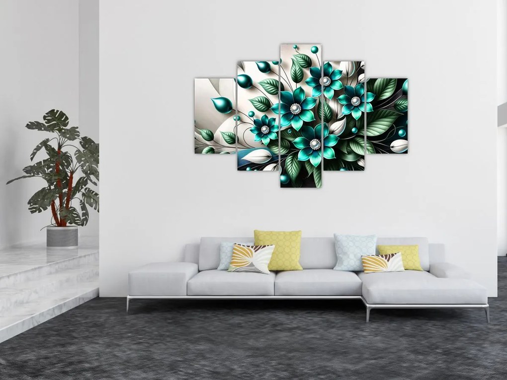 Kép - 3D türkiz virágok (150x105 cm)