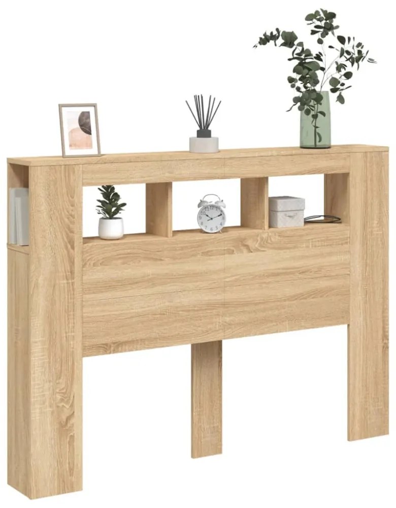sonoma tölgy színű szerelt fa LED-es fejtámla 140x18,5x103,5 cm