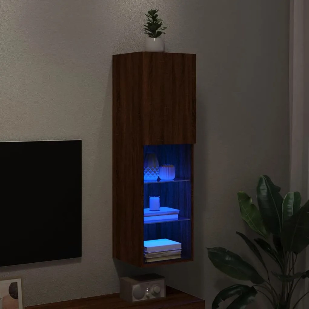 barna tölgyszínű TV-szekrény LED-lámpákkal 30,5 x 30 x 102 cm