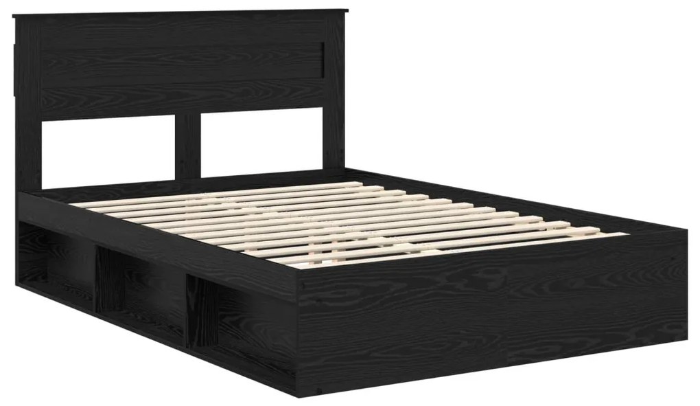 vidaXL Ágykeret matracmal fiókkal Fekete 160 x 200 cm Tömör fenyőfa